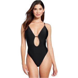 NWOT Shade & Shore Plunge Bead Detail Extra High Leg One Piece Swimsuit XL